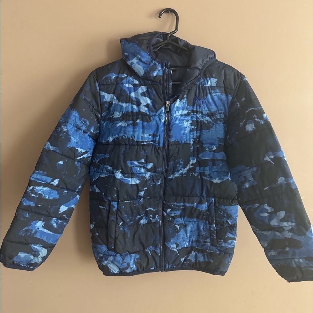 Under Armour Kids Black and Blue Hooded Puffer Jacket